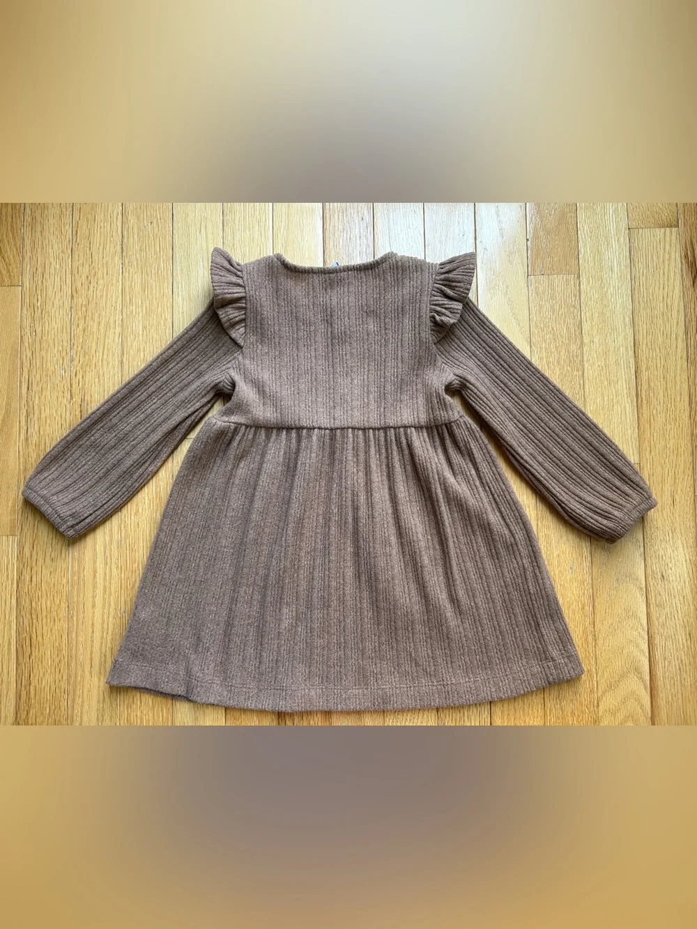 Old Navy Toddler Girl 3T Brown Ribbed Knit Ruffle Long Sleeve Dress Fall